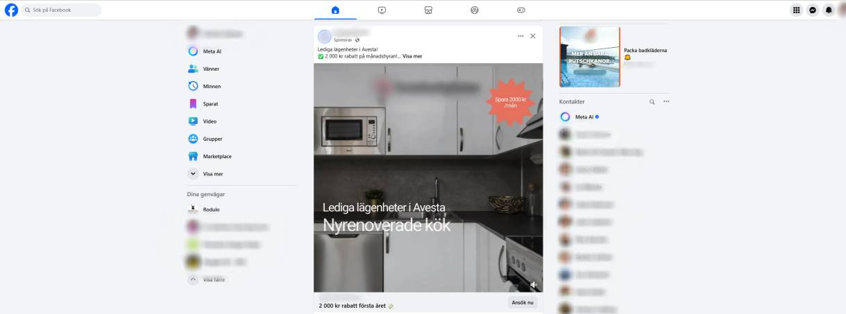 bild på Annonsering i sociala medier, en bild från facebook som visar två sponsrade innehåll
